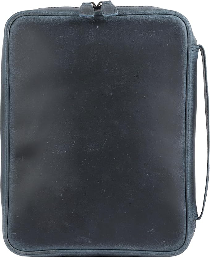 Leather Bible Cover for Men & Women – Zippered Bible Case with Handle, Note & Pen Organizer – Fits Large Study Bible – 11.5x8.5 Inch (Blue)
