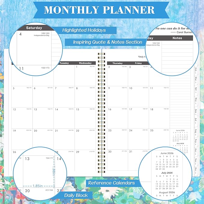 2026-2031 Monthly Planner - JUL. 2026 - JUN. 2031, 5 Year Monthly Calendar 2026-2031, 11" x 9", 60-Months 5 Year Calendar Planner, Tabs, Back Pocket, Holidays, Twin-Wire Binding, Note Pages