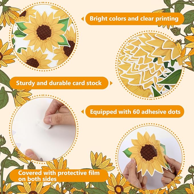 Sunflower Bulletin Board Decoration Spring Summer Cutout Set with Butterflies Fences Bulletin Cardboard Motivational Sayings Cutouts for Classroom Window Wall Door Home Office Nursery School Decor