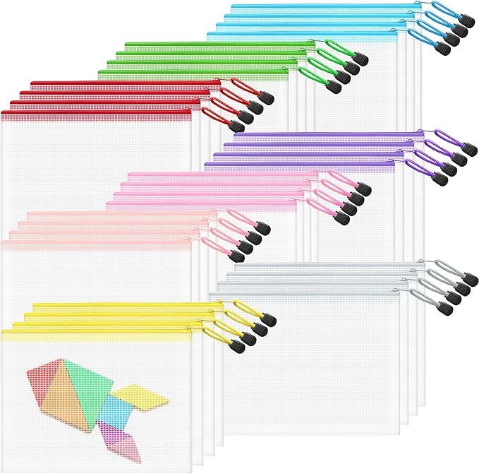 Mesh 32pcs Zipper Pouch Bags - A5 Size, 8 Color Mesh Zipper Pouches for Classroom, Organizing Bags for Home, Office and Puzzle Storage