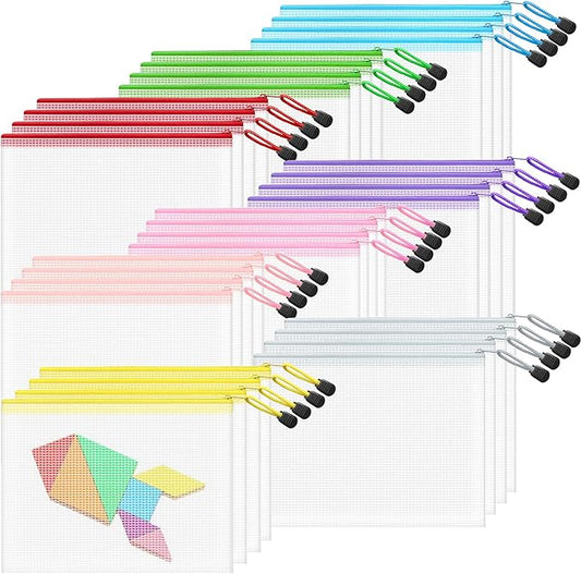 Mesh 32pcs Zipper Pouch Bags - A5 Size, 8 Color Mesh Zipper Pouches for Classroom, Organizing Bags for Home, Office and Puzzle Storage