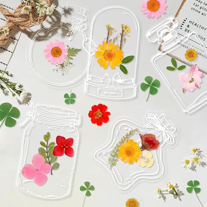 Large Size Transparent Dried Flower Bookmarks, 40 PCS Handmade DIY Flower Page Clips,World in Bottle-Making Stunning Herbarium(Glass Bottle and Wishing Bottle)