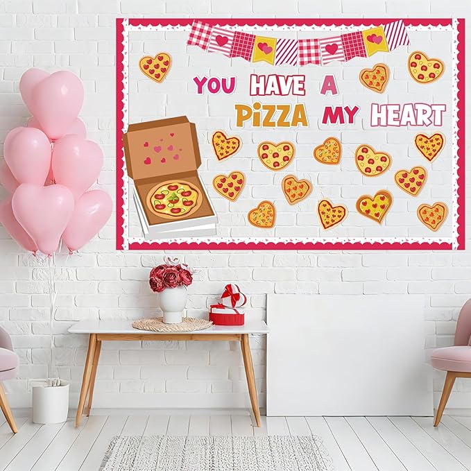 Valentines Day Bulletin Board Set Heart Pizza Cutouts Valentines Bulletin Board Decorations for School Classroom Chalkboard Wall Window Door Decor, You Have A Pizza My Heart