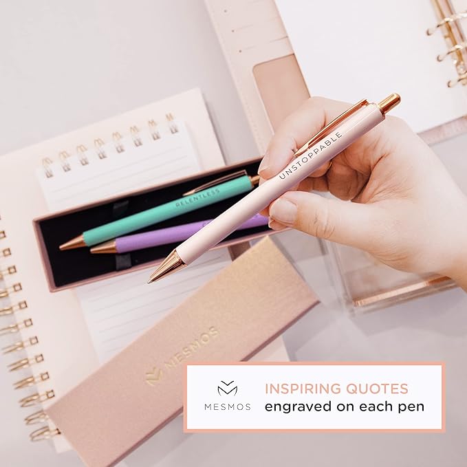 MESMOS 3Pcs Inspirational Pens for Women, German-Ink & 1mm Swiss-Tip, Inspirational Gifts for Women, Motivational Pens for Boss Lady, Congratulations Gifts for Woman, Pen for Servers