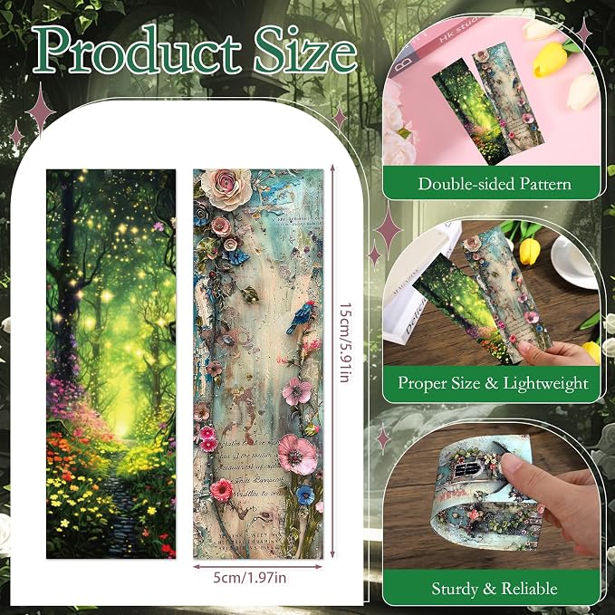 Vintage Flower Bookmarks Gifts - 60 Pcs Retro Floral Bookmark Paper Natural Wildflower Plant Book Mark Page Clips for Women Girls Book Lovers Students Teachers Bookish Reading Gifts