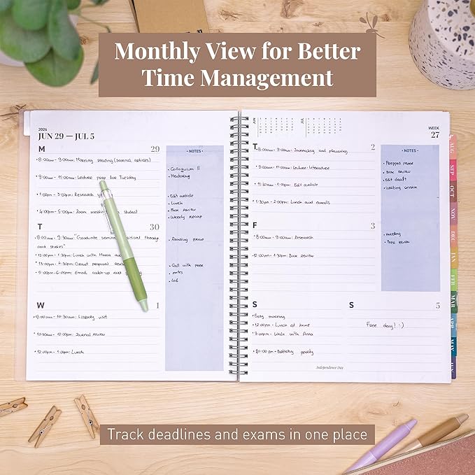 Rileys Academic Planner 2026-2027, Daily, Weekly & Monthly Planner, July 2026 - June 2027, Student Notes Pages, Twin-Wire Binding, Weekly Agenda for School & Work (8.5 x 11-Inches, Typographic, Blue)