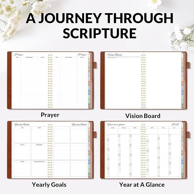 2026 Christian Planner - 12 Month Bible Journal and Prayer Planner A5 Spiral Bound, Monthly & Weekly Christian Organizer Gifts for Women Men (Brown)