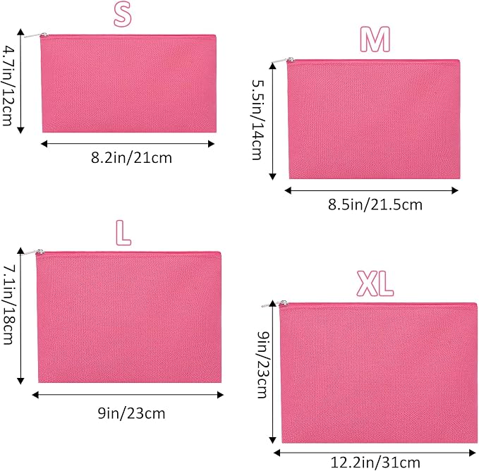 12 Pieces Cotton Canvas Makeup Bag, Multipurpose Cosmetic Bag with Zipper Travel Toiletry Pouch, Blank DIY Craft Bag (Hot Pink, S)