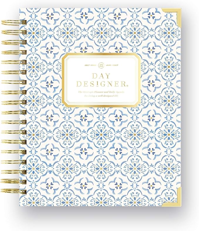 Day Designer 2026-2027 Daily Academic Year Planner Calendar, July 2026 - June 2027, 7.4" x 9.5", Glossy Laminated Cover, Wirebound, Laminated Tabs, Storage Pocket, Includes Stickers & Snap-In Ruler, Casa Bella