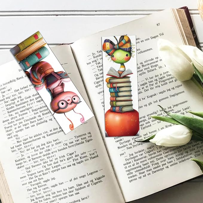 60PCS Cute Bookworm Bookmarks Bulk, Unique Book Marks for Reading Women, Cardstock Book Marker Clips Set for Teachers Bookish Gifts Stationery Office Supplies