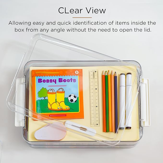 Citylife 3 PCS 9 x 13 Plastic Storage Bins with Lids and Latches, Portable Art Supply Storage Organizer, Paper Storage Box for Organizing A4 Paper, Letters, Documents, Art Supplies, and Crafts