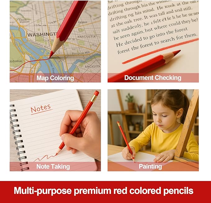 12 Pcs Checking Pencils Erasable Colored Pencils Pre-Sharpened 2 HB with Erasable Tops for Checking(Red)