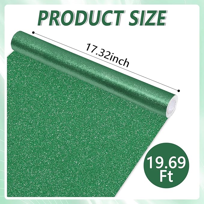 Glitter Bulletin Board Paper Roll Sparkle Wrapping Paper Bulletin Board Decor Glitter Poster Gift Wrapping DIY Art Crafts Wallpaper Background for Home Office Classroom Decoration 17" x 20ft, Green