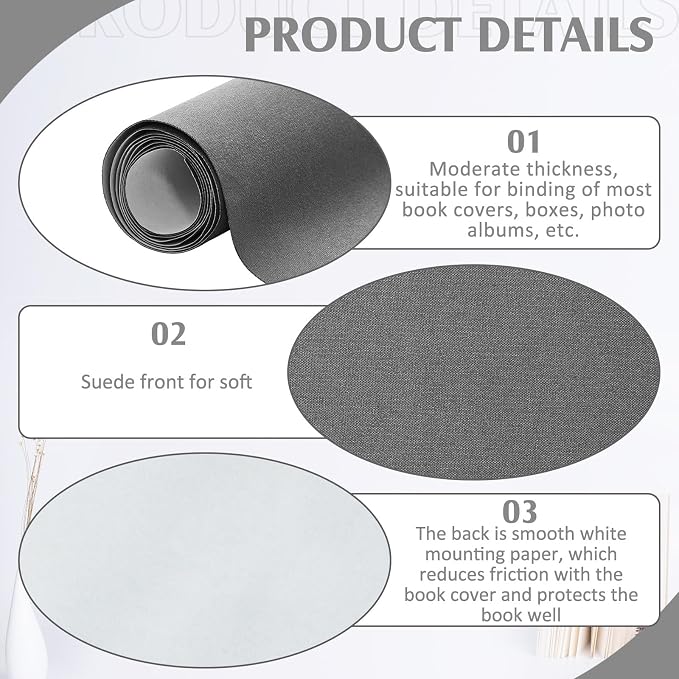 PerKoop Book Cloth for Book Binding 40 x 16 Inch Fabric Surface Paper Backed Bookcover Archival European Durable Strong Bookbinding Supplies Cover Books Album Scrapbooking (Gray)