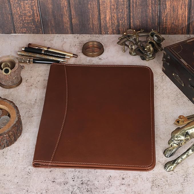 Heavy Duty Buffalo Leather Legal Pad Portfolio Handmade Executive Notebook Binder, Professional Padfolio Organizer Gift for Men and Women Genuine Leather Resume Document Holder (Tan)