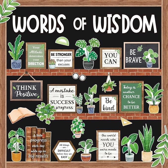 Mooliwe 57 Pcs Plant Bulletin Board Set Inspirational Flower Bulletin Board Decoration Positive Cutout Classroom Decoration for School Office Home Teacher Classroom Wall Supplies