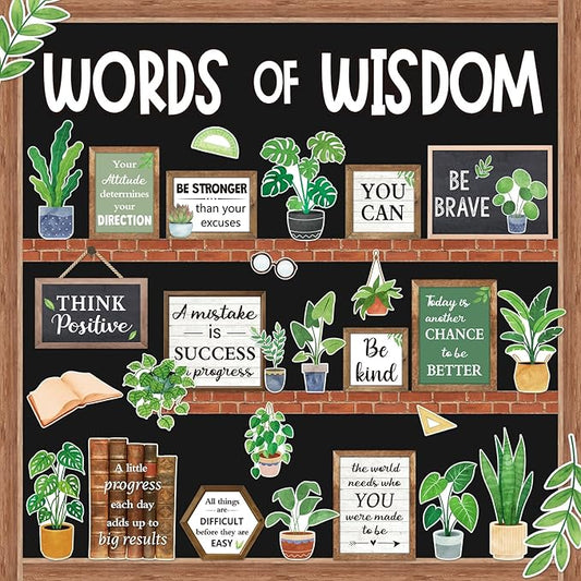 Mooliwe 57 Pcs Plant Bulletin Board Set Inspirational Flower Bulletin Board Decoration Positive Cutout Classroom Decoration for School Office Home Teacher Classroom Wall Supplies