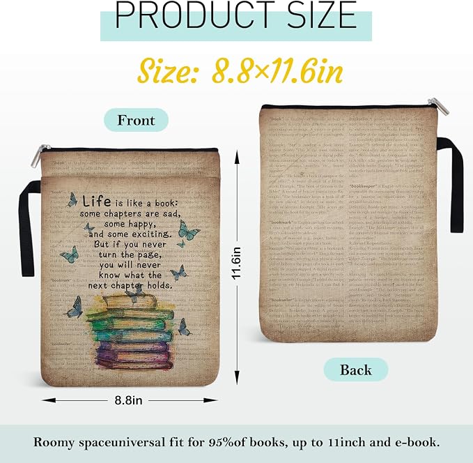 Inspirational Book Quote Book Sleeve for Book Lovers, Book Cover for Librarian Lovers Bookish Group Club Gifts for Women, Butterfly Themed Decor for Teacher Daughter Graduation Birthday School Gifts