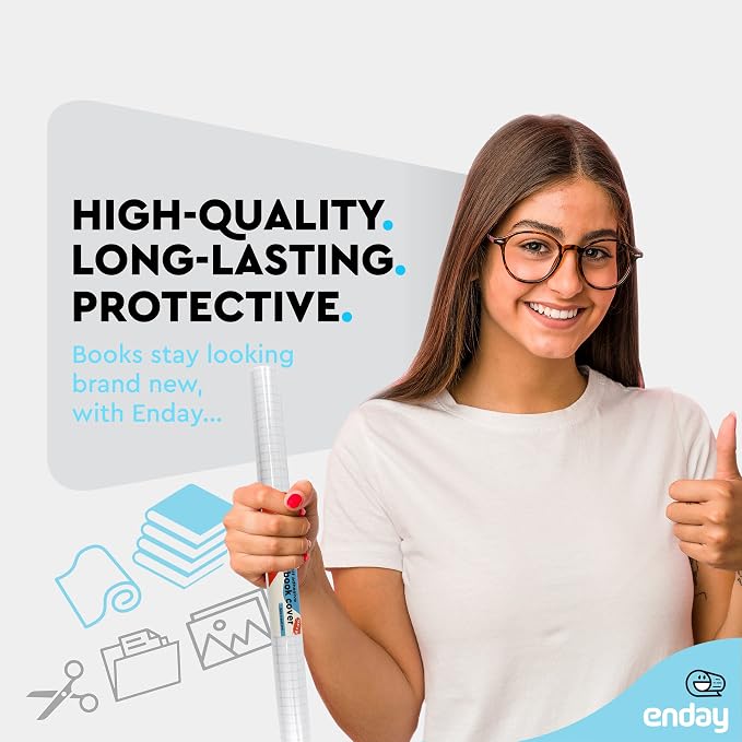 Clear Contact Paper, 13.5” x 5-Feet, Transparent Self Adhesive Book and Textbook Covers for Paperbacks and Hard Covers, Plastic Protective Covering Contact Paper Roll, Acid Free, 2 Rolls – By Enday