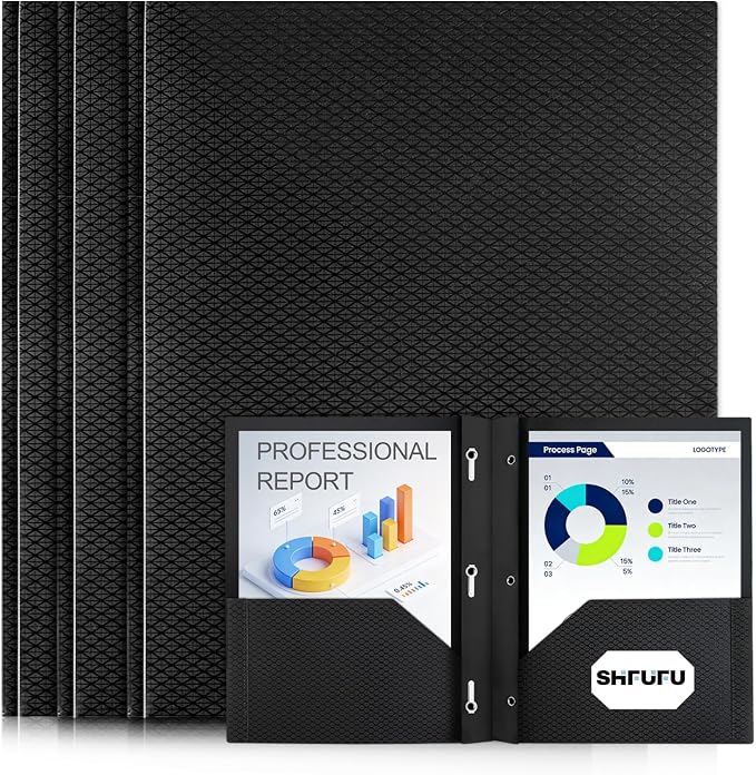 Textured 2 Pocket Folder with 3 Prongs,24 Pack Letter Size 8.5x11, Heavy Duty Textured Folder with Metal Fasteners for School, Office & Business (Black)