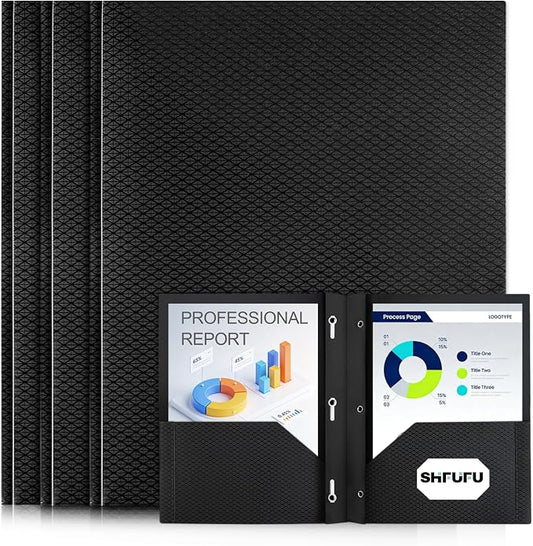 Textured 2 Pocket Folder with 3 Prongs,48 Pack Letter Size 8.5x11, Heavy Duty Textured Folder with Metal Fasteners for School, Office & Business (Black)