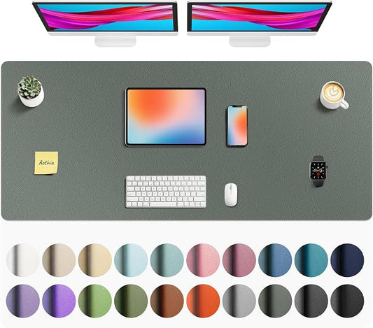 Aothia Faux Leather Desk Mat - Non-Slip PU Leather Desk Blotter, Waterproof Writing Surface, Large Desk Pad for Office & Home (Jungle Green, 55" x 24")