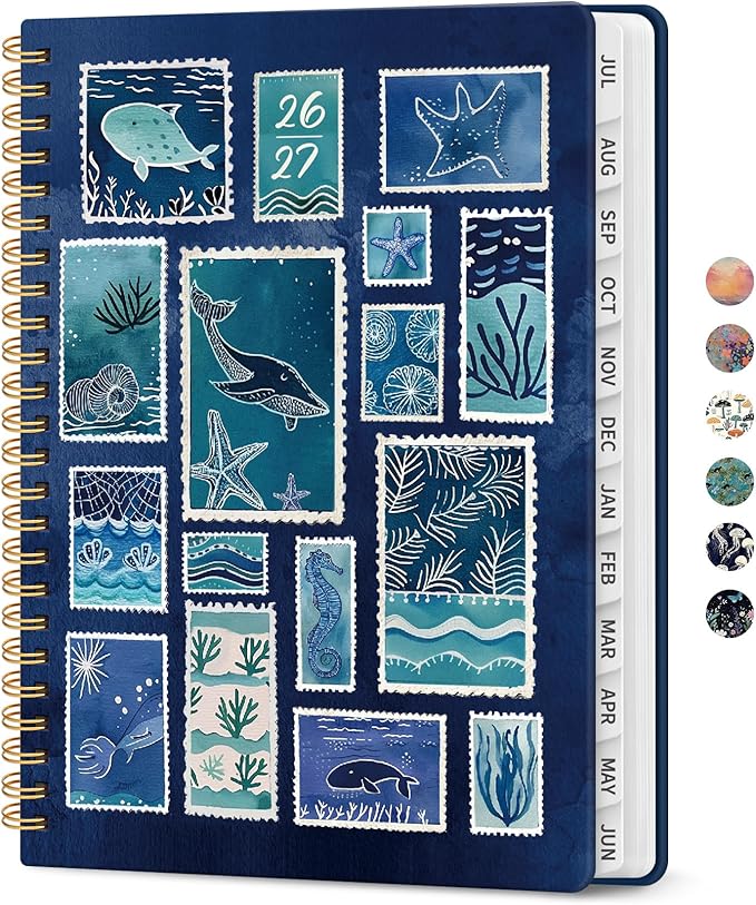 Planner 2026-2027, Academic Year Weekly and Monthly Calender Planner, from Jul 2026 - Jun 2027, Spiral Bound School Planning Book, Perfect for Teacher, Student, Women & Men, A5 (6.3" x 8.5"), Ocean Postmarks