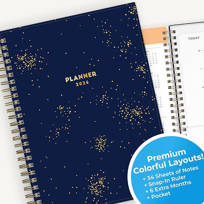 Blue Sky 2026 Weekly and Monthly Planner Calendar, January 2026 - December 2026, 5.875” x 8.625”, Flexible Cover, Storage Pocket, Ruler, Colorful Interior, Includes Extra 30 Sheets of Notes, Starlight