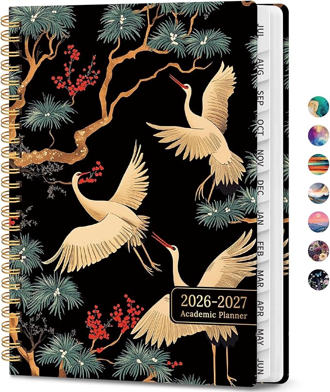 Academic Planner 2026-2027, Weekly and Monthly Calendar Book, July 2026 – June 2027, Hardcover Planner with Tabs, Perfect for Teachers, Students, Women & Men, A5 (6.4" x 8.5") - Crane