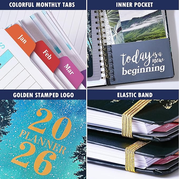 Planner 2026-2027 - Planner 2026 Weekly and Monthly from January - December, Calendar Planners with Colorful Tabs, Inner Pocket, 6.4" x 8.5"