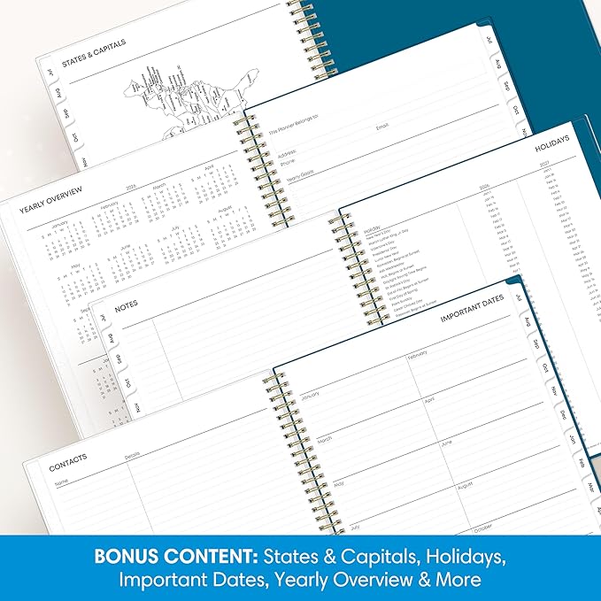 Blue Sky 2026-2027 Weekly and Monthly Academic Year Planner Calendar, July 2026 - June 2027, 8.5" x 11", Flexible Cover, Wirebound, Storage Pocket, Bakah Blue