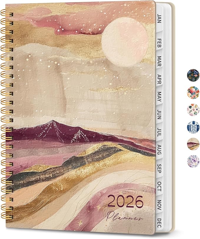 2026 Planner, Weekly and Monthly Planner for Women, Jan 2026 - Dec 2026 Pretty 2026 Calendar Planner with Monthly Tabs, Inner Pocket, Spiral Binding, Perfect for Office Home School - 6.3" x 8.5", Landscape