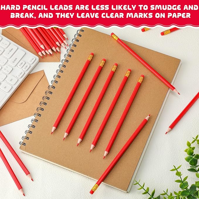 Sivak 100 Pack Red Colored Pencils with Eraser, Presharpened, Hexagonal, Erasable, Ideal for Drawing, Coloring, Marking, Grading, Teaching, Art, School