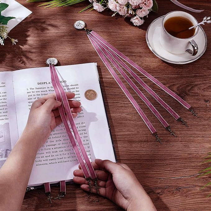FINGERINSPIRE 2 PCS Velvet Ribbons Bible Bookmarks 14.45" Bible Bookmarks with 4 Velvet Ribbons Book Marks with Alloy Cross Pendant Multi-Strand Bookmarker Bible Bookmarks for Women Men Book Lovers