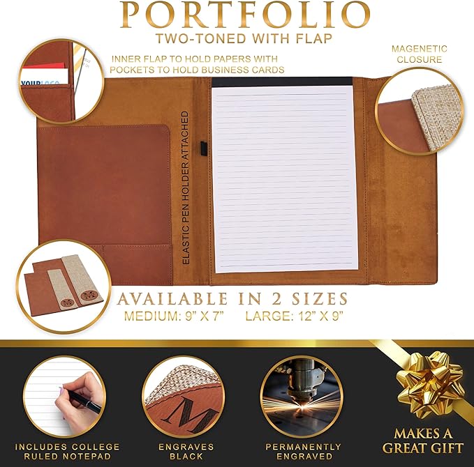 My Personal Memories Personalized Portfolio with Custom Monogrammed Flap - Engraved Teacher, Student, Business, Man, Woman, Gift (Burlap Flap with Patch)