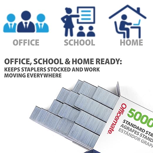 Officemate Standard Staples, 5 Boxes General Purpose Staple, 5000 Staples/Box (91925)