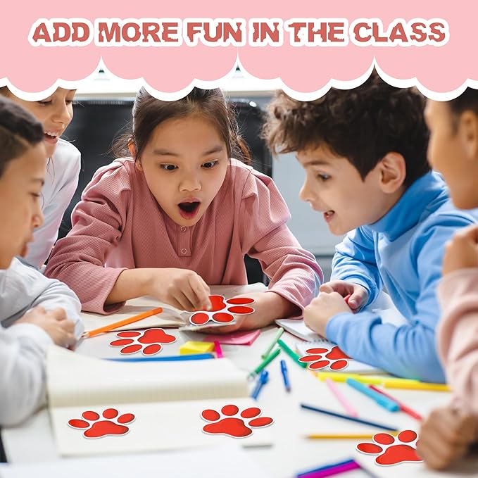 Junkin 60 Pcs Mini Paw Prints Cutouts Accents Bulletin Board Patrol Table Decorations Wall Decal Poster for Kids Educational School Home Party Supplies(Red)