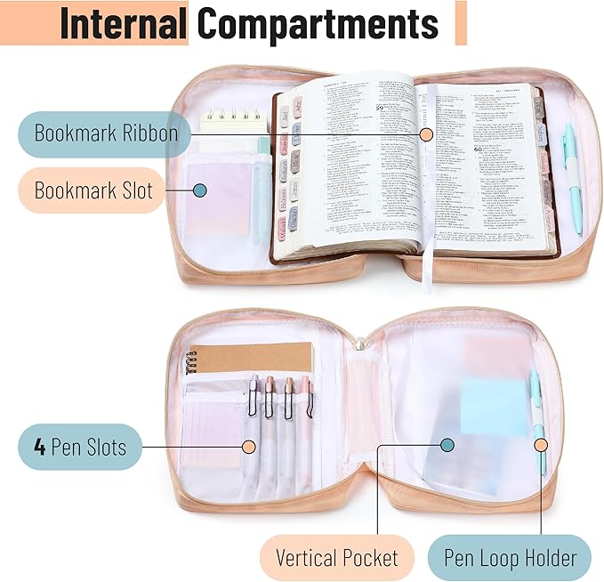 Mr. Pen- Bible Cover Case, Carrying Book Case with Durable Handle and Zippered Pocket, Bible Protective Church Bag for Men & Women, Christian Gifts, Coral Mist