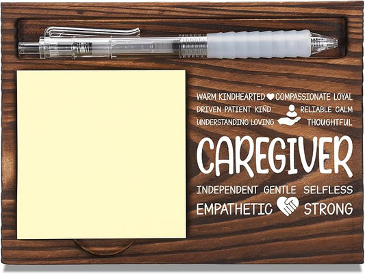Caregiver Appreciation Gifts, Thank You Gift for Caregiver, Office Coworkers Staff Appreciation Gifts, Sticky Note Holder Wooden Notepad & Pen Holder 6.5" x 4.7" - FTA277