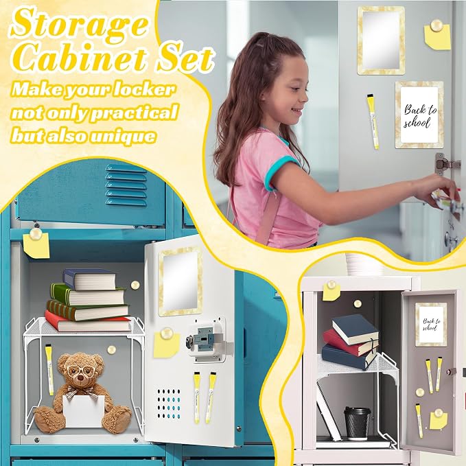 Denylo pro Magnetic Locker Marble Accessories Kit Pale Yellow Back to School Essentials Locker Organizer Supplies Include Mirror Whiteboard Pen Shelf Magnet Magnetic Buckle Back to School Essentials