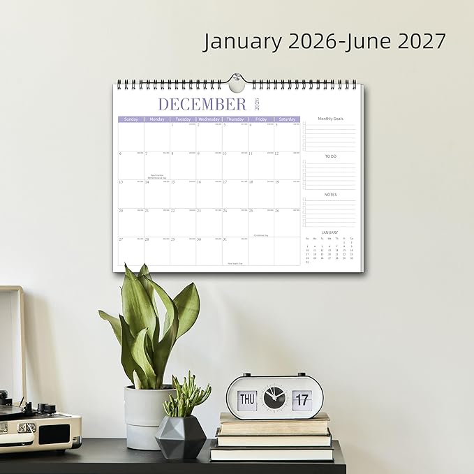 Aesthetic Wall Calendar 2026, 18 Monthly Horizontal Calendar January 2026 to June 2027, 14.5" x 11.5" Modern Wall Hanging Calendar for School, Home, Office for Monthly Organizing & Planning