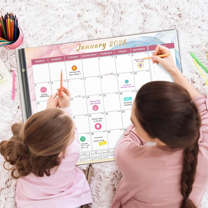 Ospelelf Calendar 2026-2027 Large Desk Calendar 2026 Monthly Desktop Calendar 22” x 17", 18 Month Calendar with Plastic Cover, Use Jan 2026 - June 2027, Multicolor