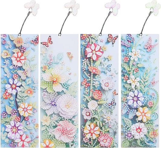 4Pcs Bookmarks Diamond Book Mark Kit Diamond Art Accessories Paint by Dots Bookmarkers Craft DIY Gem with Rhinestone Tassel Paint by Diamonds for Women Graduation Birthday Reader