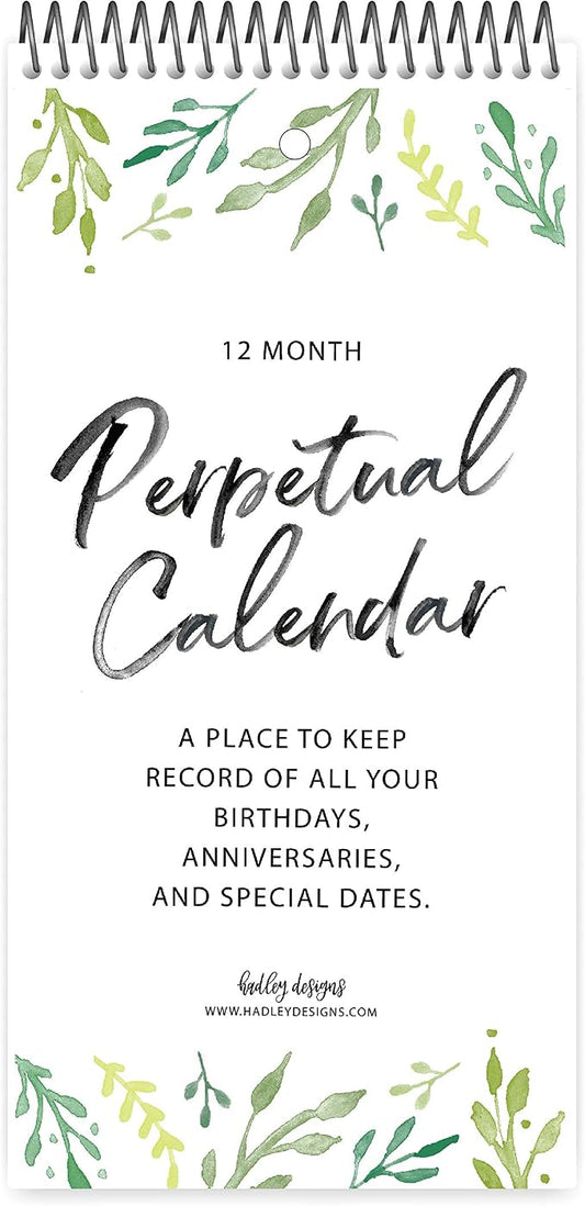 Hadley Designs Greenery Perpetual Calendar for Birthdays and Anniversaries - Perpetual Birthday Calendar Wall Hanging, Birthday Calendars Book, Special Occasion Calendars, Celebration Tracker