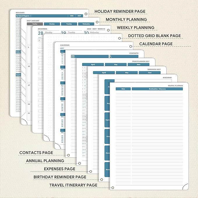 Planner 2026-2027 Weekly & Monthly Planner with Hourly Time Slots, 18 Month Academic Calendar July 2026 – Dec 2027, Vertical Layout, Monthly Tabs, Textured Fabric Hardcover, Pale Ice Blue