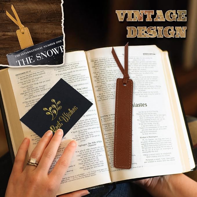 MIXVOVA 6 Pcs Leather Bookmark with Tassel, Classic Style Bookmark, 0.05 Inches Thin Handmade Stitched Bookmarks for Men, Book Marks for Reading, Gifts for Book Lovers, Readers (Light Retro)