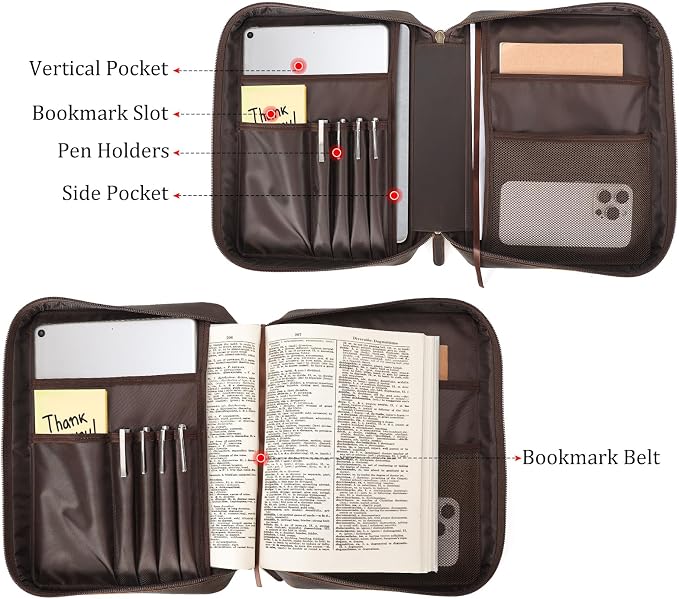 Polare Full Grain Leather Holy Bible Cover Church Bag 11x8.25x2.25 inch Bible Carrying Book Case Protective Organizer Holder