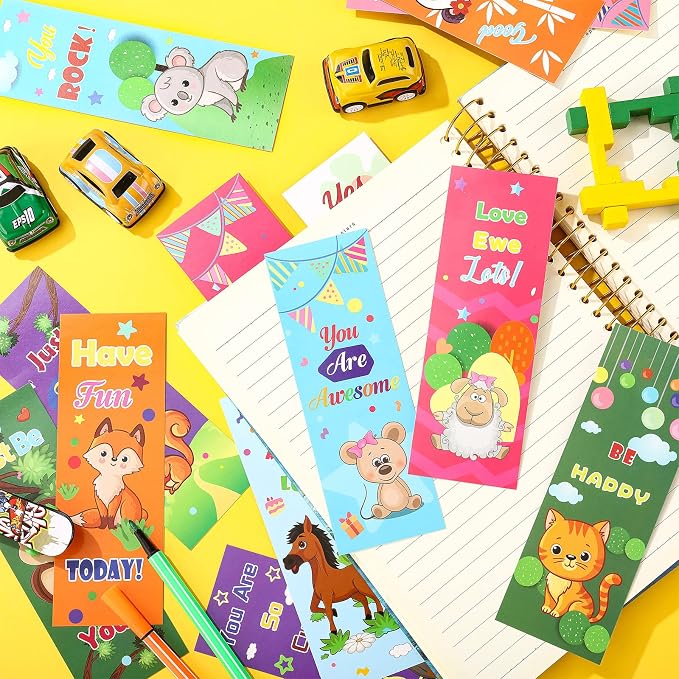 Chinco 120 Pieces Bookmarks for Kids Set Gifts Inspirational Motivational Paper Bookmarks Pack for Book Lovers Adults Teacher Women Funny Reading Gifts(Cartoon Animal)
