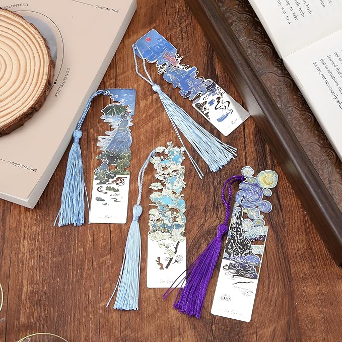4-Piece Metal Bookmarks with Tassel - Retro Oil Paintings (BKM-046-006-F4)