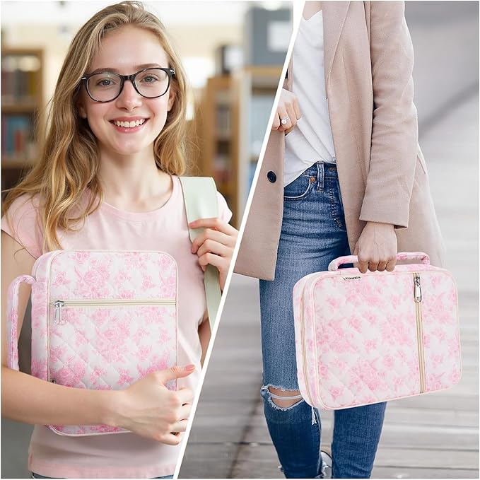 WOBAGMEN Bible Cover Case for Women,Large Bible Tote Bags Organizer Quilted Carrying Case for Girls,Bible Study Supplies Accessories Christian Gifts for Women (Elegant Pink Floral, M)